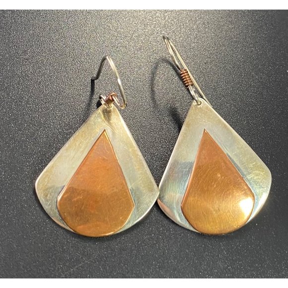 Vintage 925 Copper Dangle Earrings Sterling Teardrop Hook Fine - Picture 1 of 7